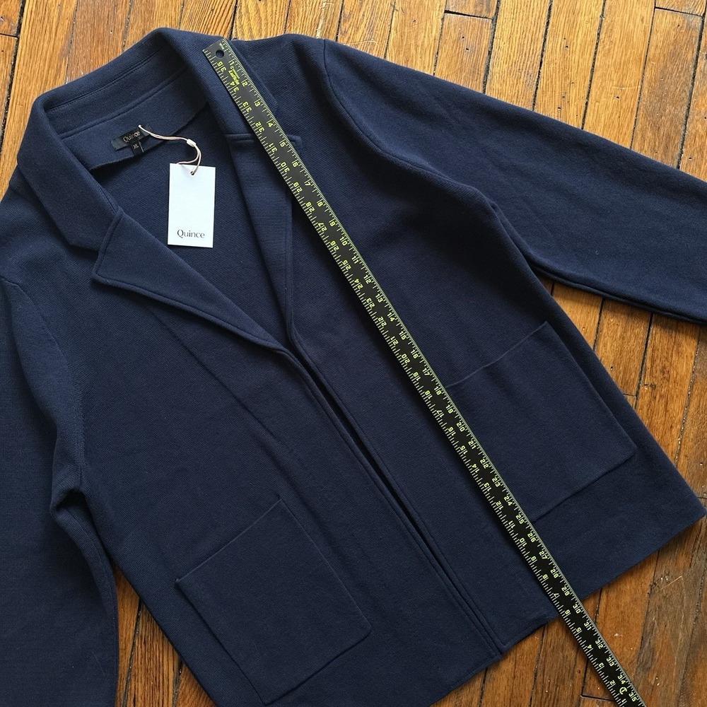 NWT Quince 100% Organic Cotton Knit Blazer Coatigan Women XL Navy Blue Open Min - Picture 5 of 10
